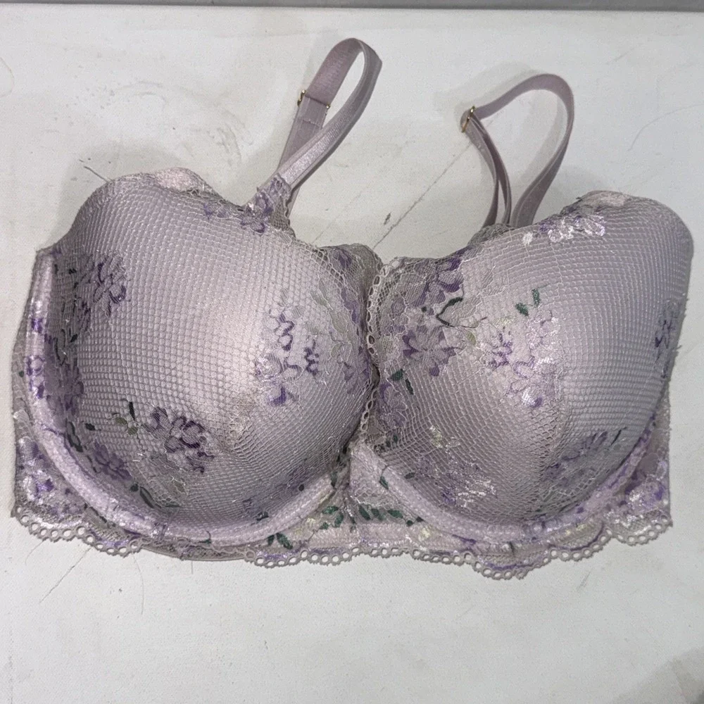 Victoria's Secret Dream Angel Embroidered Floral Lightly Lined Plunge‎ Bra 36DDD